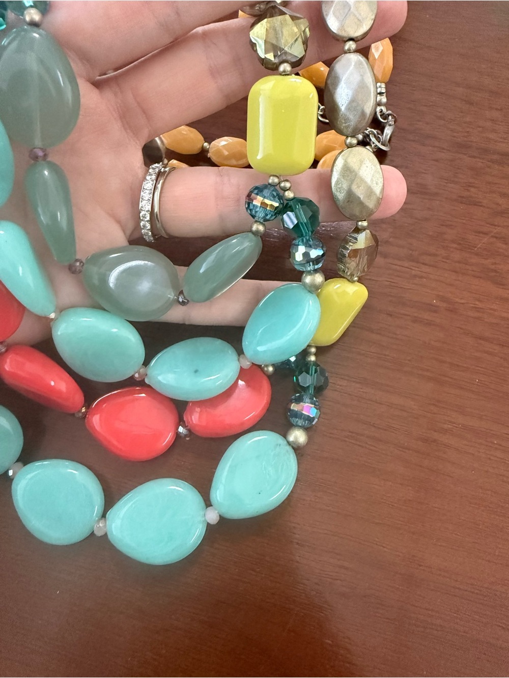 Boutique Multi-Color Statement Beaded Necklace - Turquoise, Coral & Yellow - Picture 3 of 4